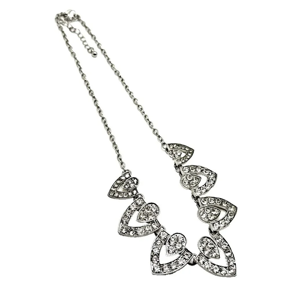 Art Deco Crystal Rhinestone Bib Necklace Silver Tone Bridal Prom Statement 19